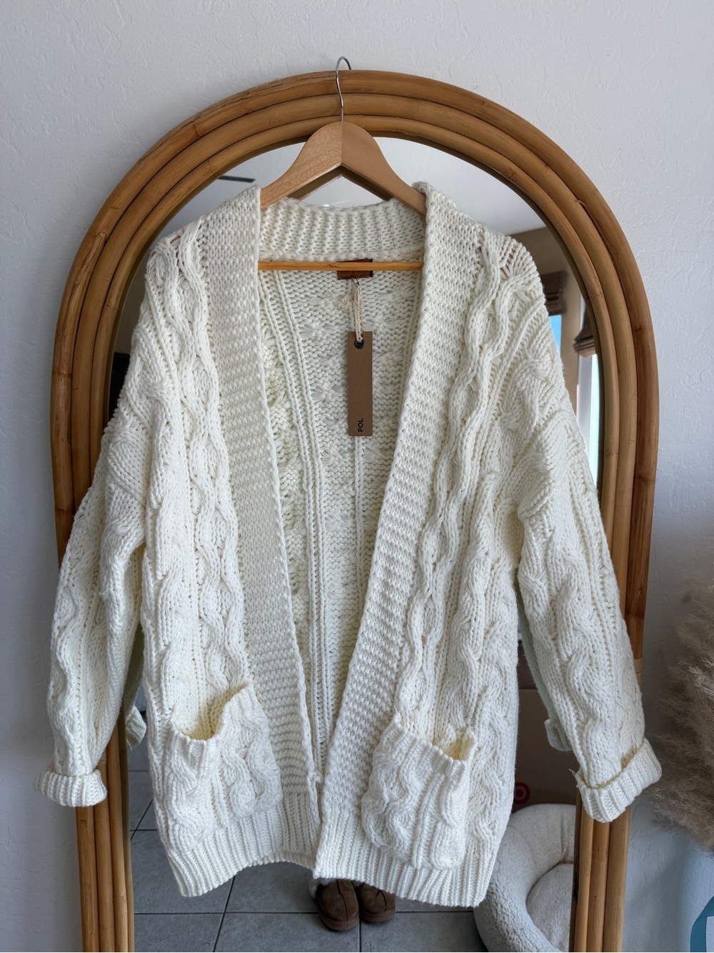 POL Cream Cable Knit Open-Front Cardigan